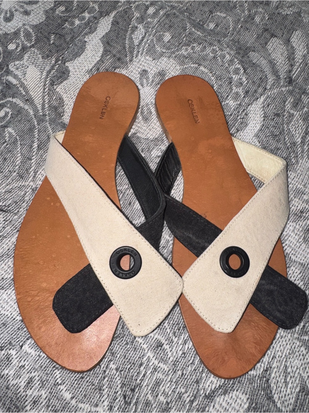 Osklen Sandals Leather Canvas Black White 7.5